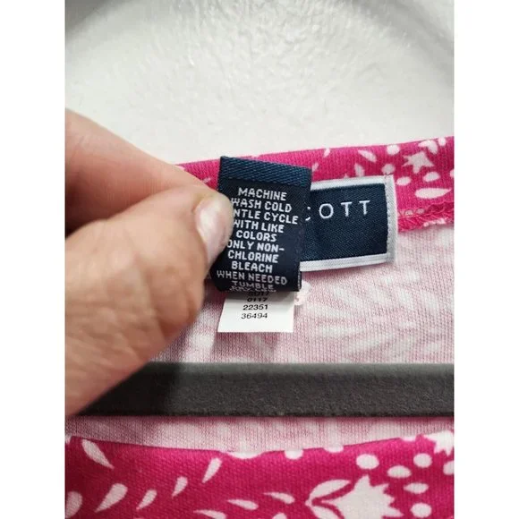 Karen Scott Womens T-Shirt Dress Medium Pink White Paisley Print Half Sleeve - Picture 5 of 7